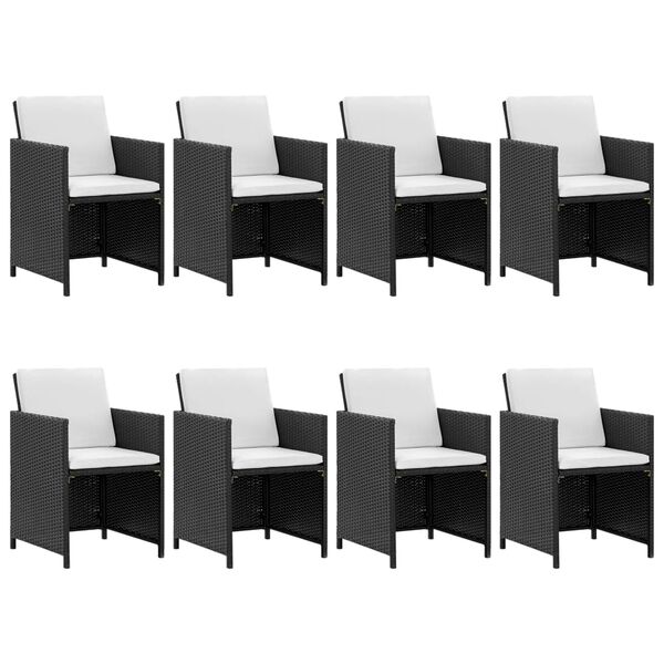 vidaXL Matgrupp för trädgården med dynor 9 delar konstrotting svart