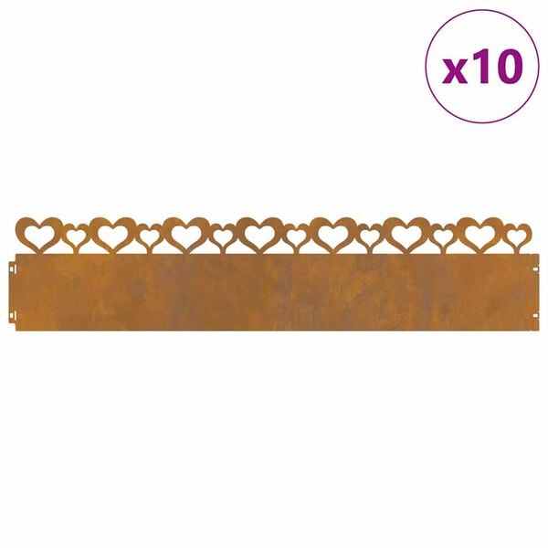 vidaXL Gräskanter 10 pcs Rostig 103 x 0,05 x 22 cm Väderbeständig stål