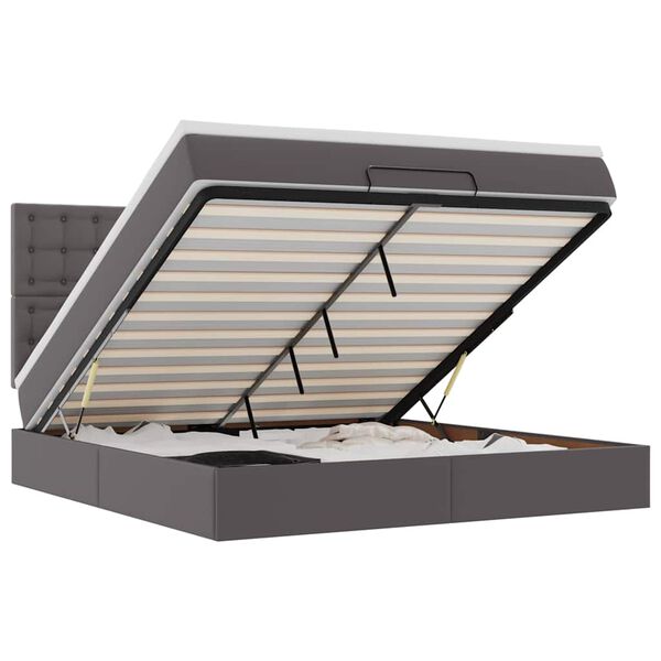 vidaXL Ottoman sängram med madrass grå 160x200 cm konstläder