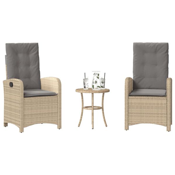 vidaXL Bistrogrupp med dynor 3 delar mixbeige konstrotting