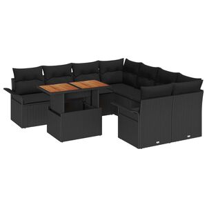 vidaXL Tr&auml;dg&aring;rdsoffset med lagring 9 pcs Svart Poly rattan