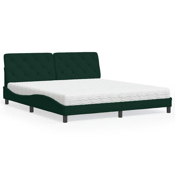vidaXL Bed with Mattress Dark Green 180x200 cm Velvet