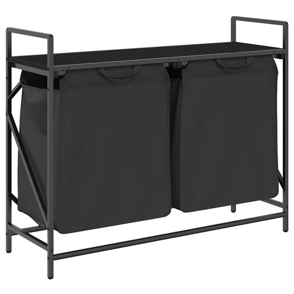 vidaXL Tvättkorg 2 fack med hylla svart ek