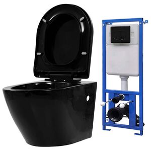 vidaXL V&auml;ggh&auml;ngd toalett med dold cistern keramik svart