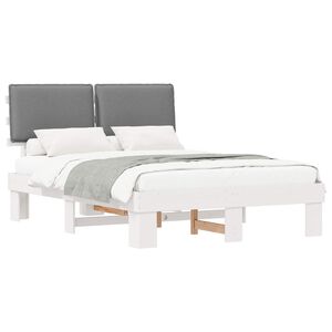 vidaXL S&auml;ngram med Kl&auml;dd Huvudgavel Ljusgr&aring; 160 x 200 cm Massiv furu