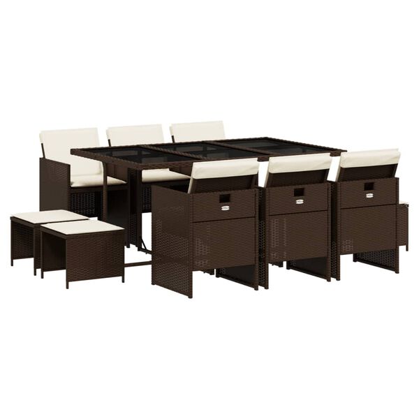 vidaXL Matgrupp f&ouml;r tr&auml;dg&aring;rden 11 delar brun konstrotting