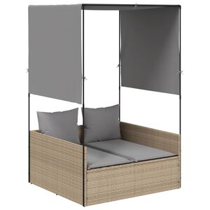 vidaXL Dubbel sols&auml;ng med tak och dynor beige konstrotting
