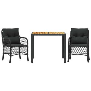 vidaXL Caf&eacute;set med dynor 3 delar svart konstrotting