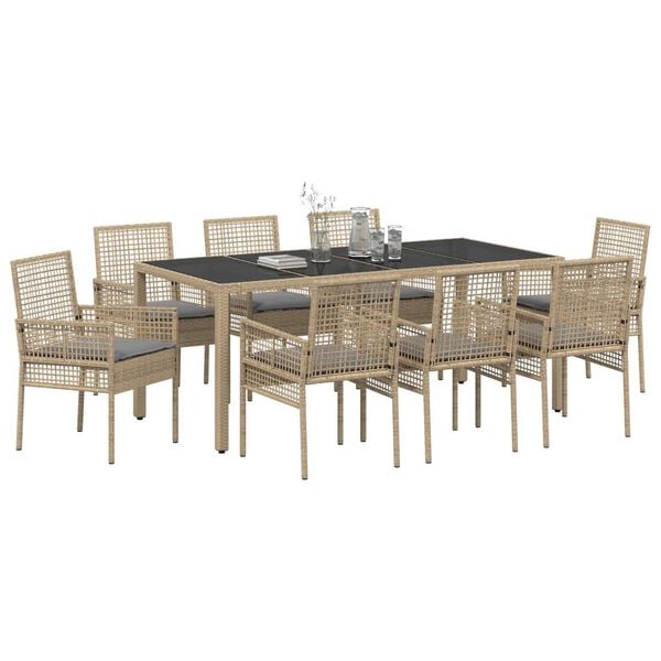 vidaXL Tr&auml;dg&aring;rdsm&ouml;belset 9 pcs Beige konstrotting