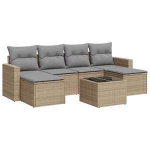 vidaXL Matgrupp f&ouml;r tr&auml;dg&aring;rden med dynor 7 delar beige konstrotting