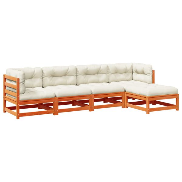 vidaXL Loungegrupp för trädgården 5 delar m dynor vaxbrun massiv furu