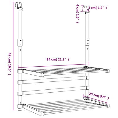 vidaXL Torkställ för balkong 54x25x42 cm aluminium