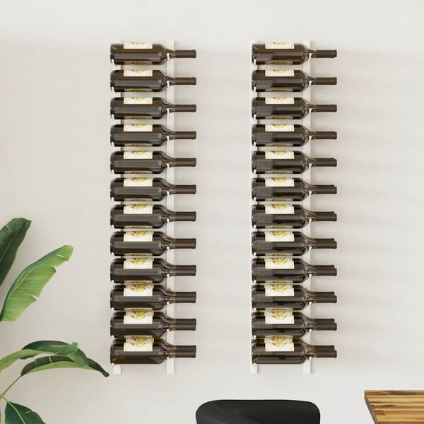 vidaXL V&auml;ggmonterat vinst&auml;ll f&ouml;r 24 flaskor 2 st vit j&auml;rn