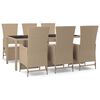 vidaXL Matgrupp f&ouml;r tr&auml;dg&aring;rden med dynor 7 delar beige konstrotting
