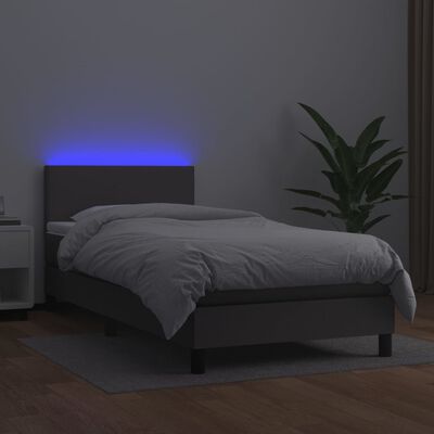 vidaXL Ramsäng med madrass & LED grå 90x200 cm konstläder
