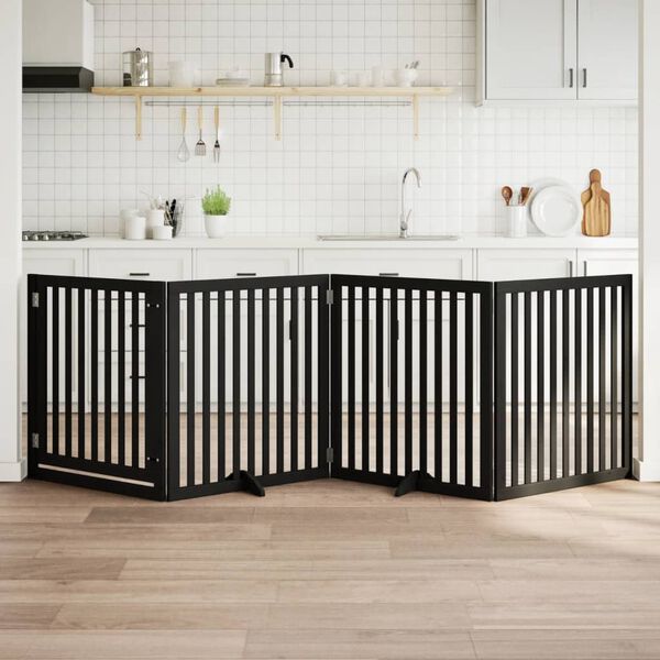 vidaXL Hundgrind med d&ouml;rr vikbar 4 paneler svart 320 cm poppel