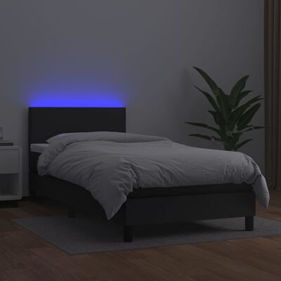 vidaXL Ramsäng med madrass & LED svart 90x200 cm konstläder