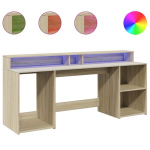 vidaXL Skrivbord med LED sonoma-ek 200x55x91 cm konstruerat tr&auml;