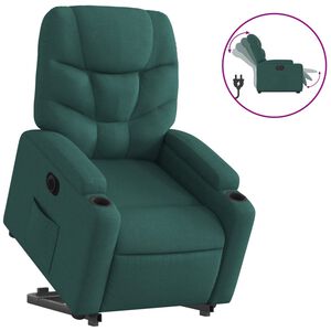 vidaXL Elektrisk reclinerf&aring;t&ouml;lj med uppresningshj&auml;lp m&ouml;rkgr&ouml;n tyg
