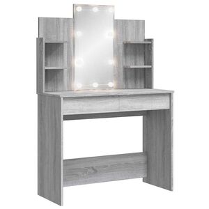 vidaXL Sminkbord med LED gr&aring; sonoma 96x40x142 cm