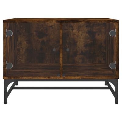 vidaXL Soffbord med glasdörrar rökfärgad ek 68,5x50x50 cm