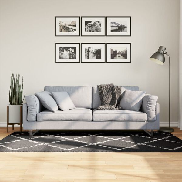 vidaXL Ryamatta PAMPLONA l&aring;ng lugg modern svart & gr&auml;ddvit 100x200 cm