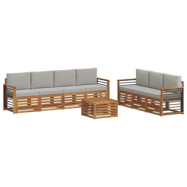 vidaXL Soffgrupper 8 pcs Naturlig och Ljus Gr&aring; Massivt Akaciatr&auml;