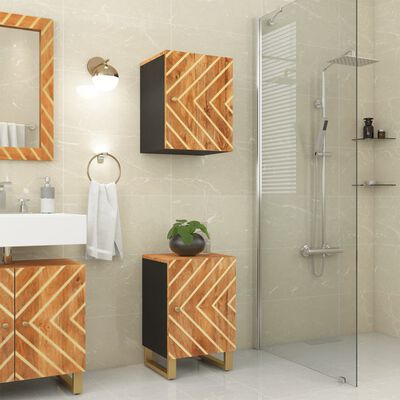 vidaXL Väggmonterat badrumsskåp brun och svart massivt mangoträ