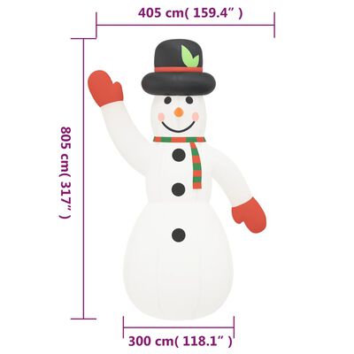 vidaXL Uppblåsbar snögubbe med LEDs 805 cm