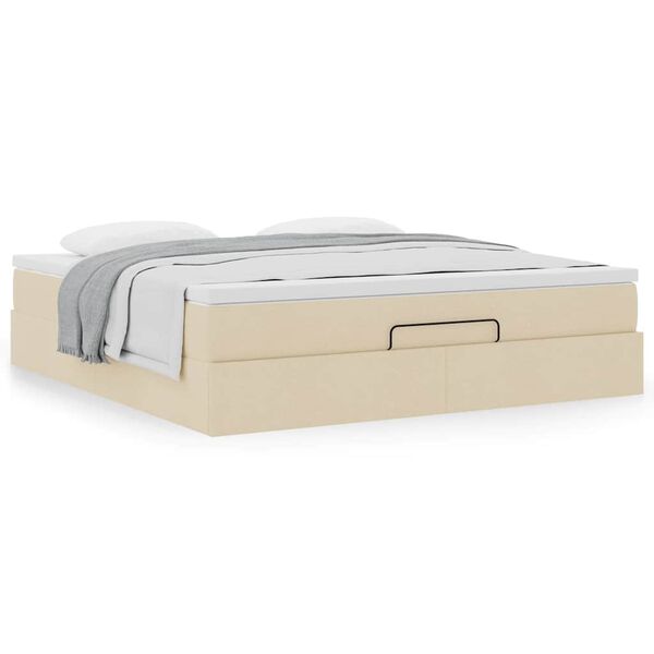 vidaXL Ottoman s&auml;ngram med madrass gr&auml;ddvit 180x200 cm tyg