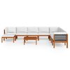vidaXL 9-delad trädgårdsloungegrupp med kuddar krämfärgad trä akacia och rep