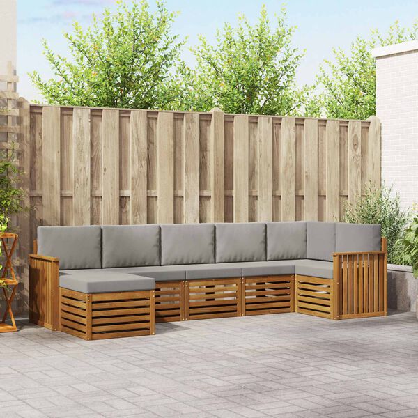 vidaXL Sektionsoffgrupp 7 pcs Naturlig och Ljus Gr&aring; Massivt Akaciatr&auml;