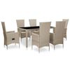 vidaXL Matgrupp f&ouml;r tr&auml;dg&aring;rden med dynor 7 delar konstrotting beige