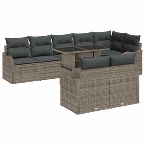 vidaXL Lounge-set med kudde 9 pcs Gr&aring; Poly rattan