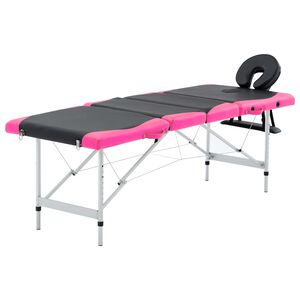 vidaXL Hopf&auml;llbar massageb&auml;nk 4 sektioner aluminium svart och rosa