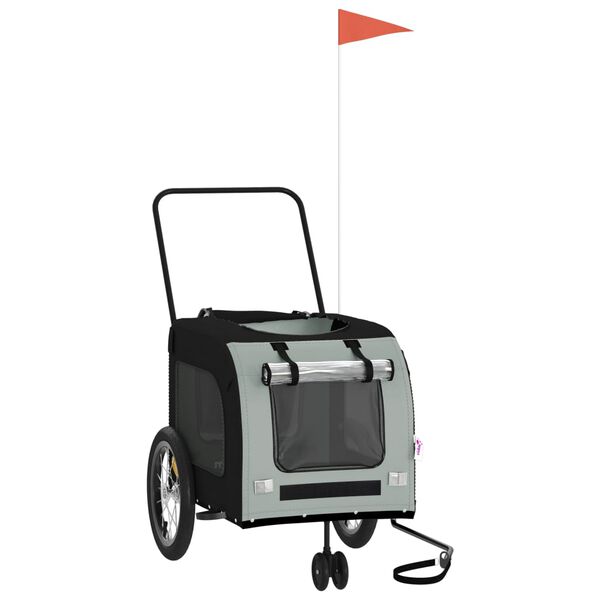 vidaXL Cykelvagn för djur svart och grå oxfordtyg och järn