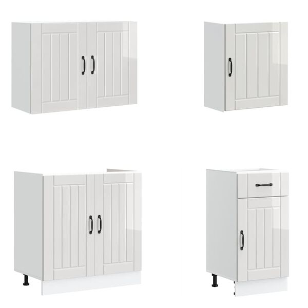 vidaXL Köksskåpsset Lucca 7 delar högglans vit konstruerat trä