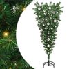 vidaXL Upp och ner konstgjord f&ouml;rbelyst julgran med kulset Gr&ouml;n 150 cm