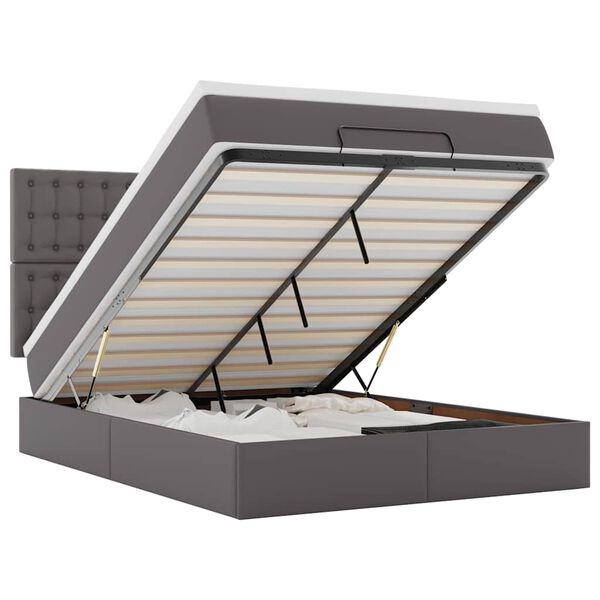 vidaXL Ottoman sängram med madrass grå 140x190 cm konstläder