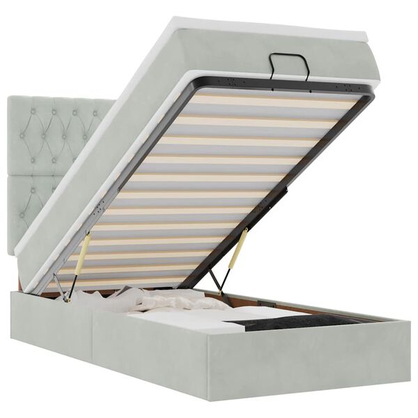 vidaXL Ottoman s&auml;ngram med madrasser ljusgr&aring; 90x190 cm sammet