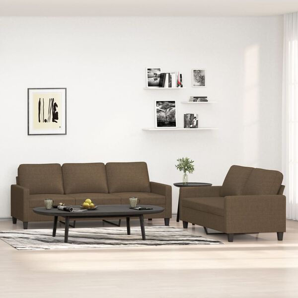vidaXL Soffgrupp med dynor 2 delar Brun tyg