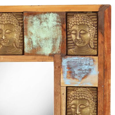 vidaXL Spegel med buddha-utsmyckningar 50x50 cm massivt återvunnet trä