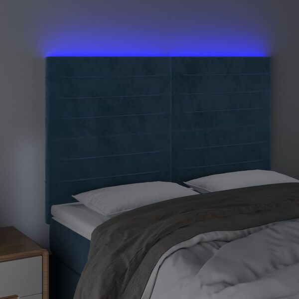 vidaXL S&auml;nggavel LED m&ouml;rkbl&aring; 144x5x118/128 cm sammet
