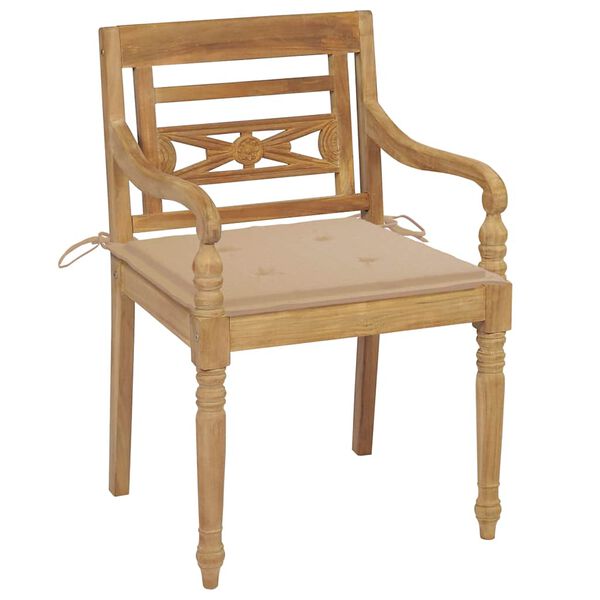 vidaXL Bataviastolar 2 st med beige dynor massiv teak