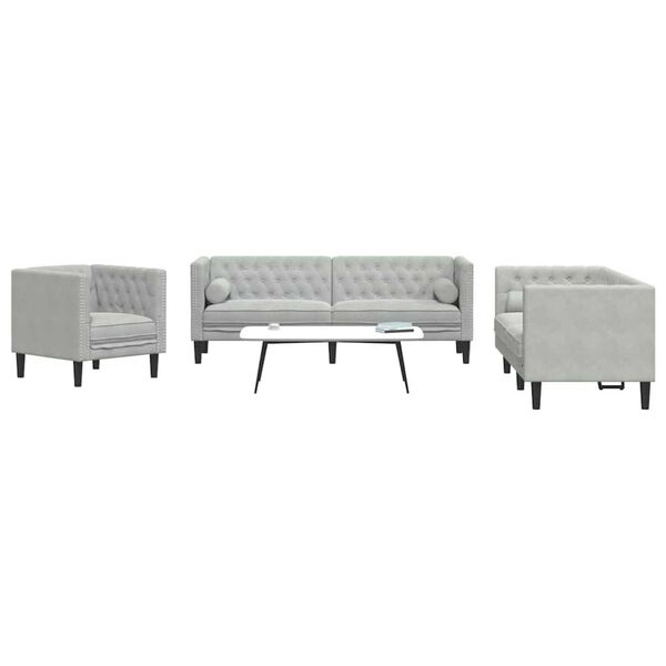 vidaXL Vardagsrumsoffa 3 pcs Ljusgr&aring; 194 x 74,5 x 70,5 cm Sammet
