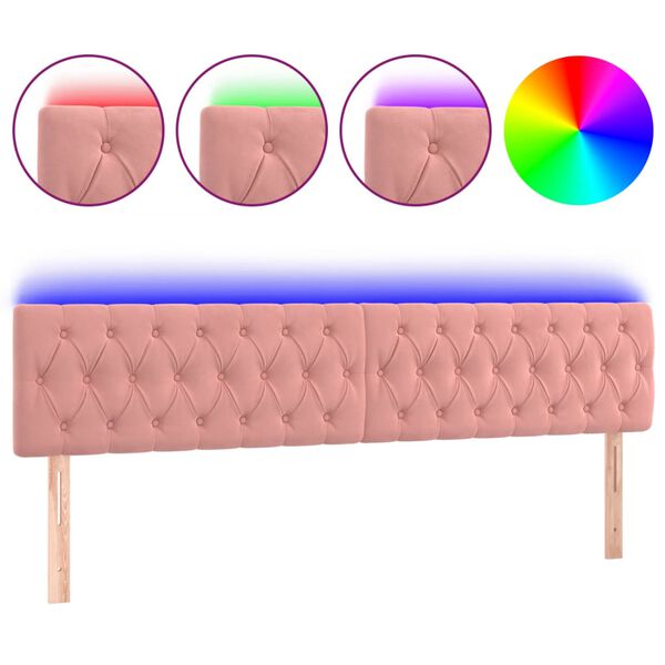vidaXL Sänggavel LED rosa 200x7x78/88 cm sammet