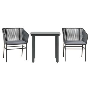 vidaXL Matgrupp f&ouml;r tr&auml;dg&aring;rd med dynor 3 delar svart konstrotting&glas