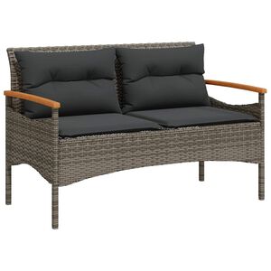 vidaXL Tr&auml;dg&aring;rdsb&auml;nk med dynor 116x62,5x74 cm gr&aring; konstrotting