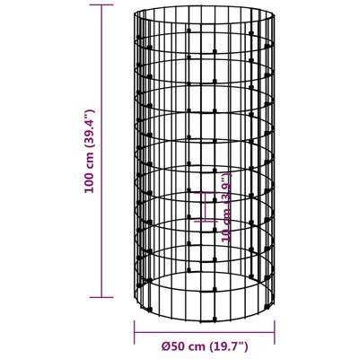 vidaXL Planteringsgabion upphöjd rund galvaniserat stål Ø50x100 cm