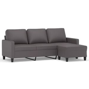 vidaXL 3-sitssoffa med fotpall gr&aring; 180 cm konstl&auml;der